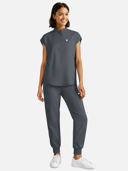 Charcoal Grey – Eadflie Women's Henley Sleeveless Jogger Uniform Set – product image 101