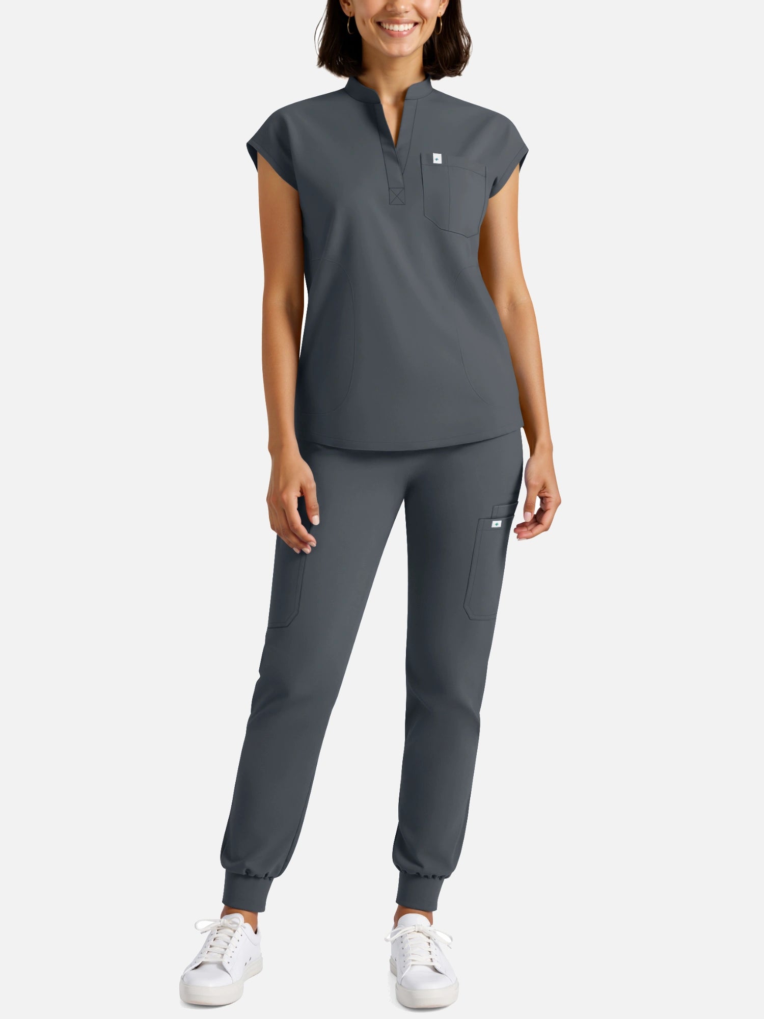 Charcoal Grey – Eadflie Women's Henley Sleeveless Jogger Uniform Set – product image 102