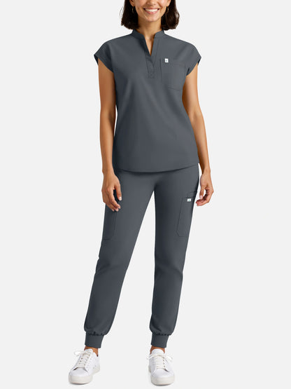 Charcoal Grey – Eadflie Women's Henley Sleeveless Jogger Uniform Set – product image 102