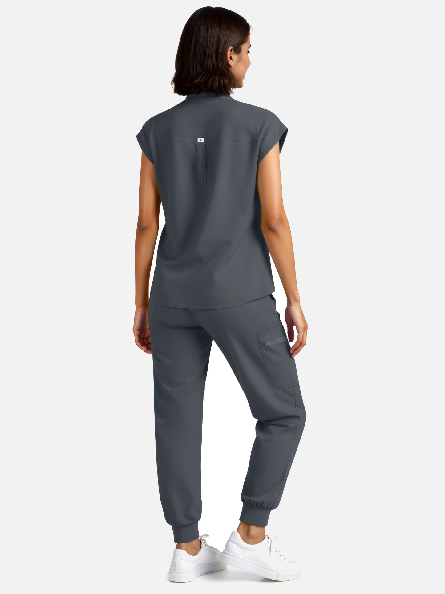 Charcoal Grey – Eadflie Women's Henley Sleeveless Jogger Uniform Set – product image 103