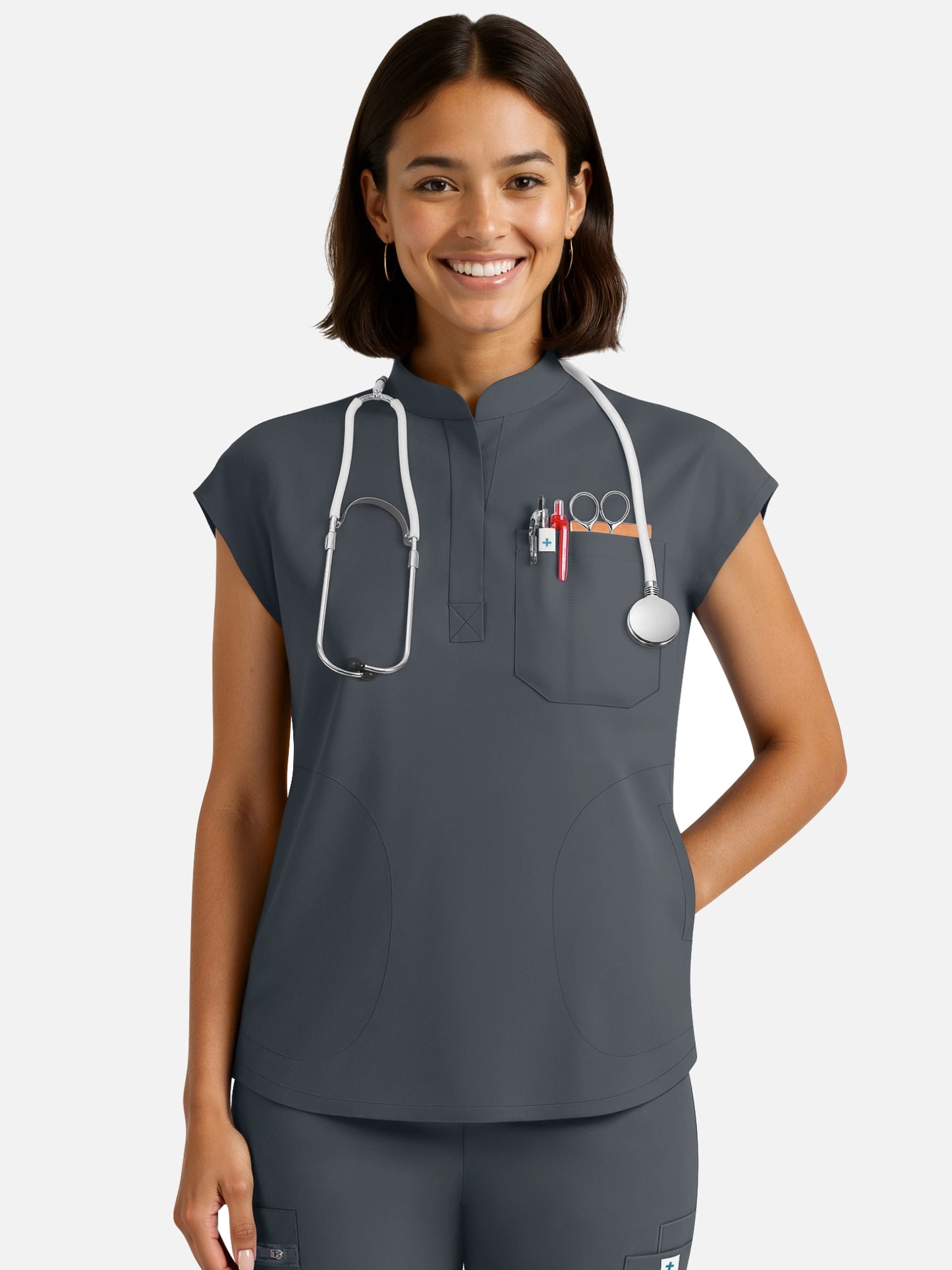 Charcoal Grey – Eadflie Women's Henley Sleeveless Jogger Uniform Set – product image 104