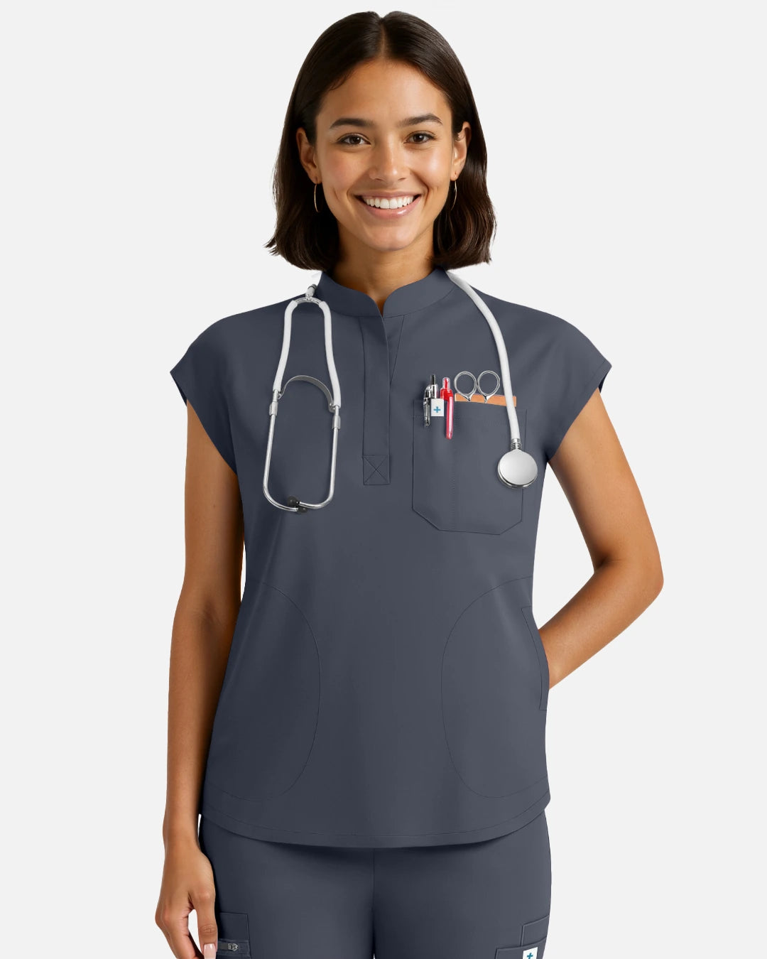 Charcoal Grey – Eadflie Women's Sleeveless Henley Uniform Top – product image 20