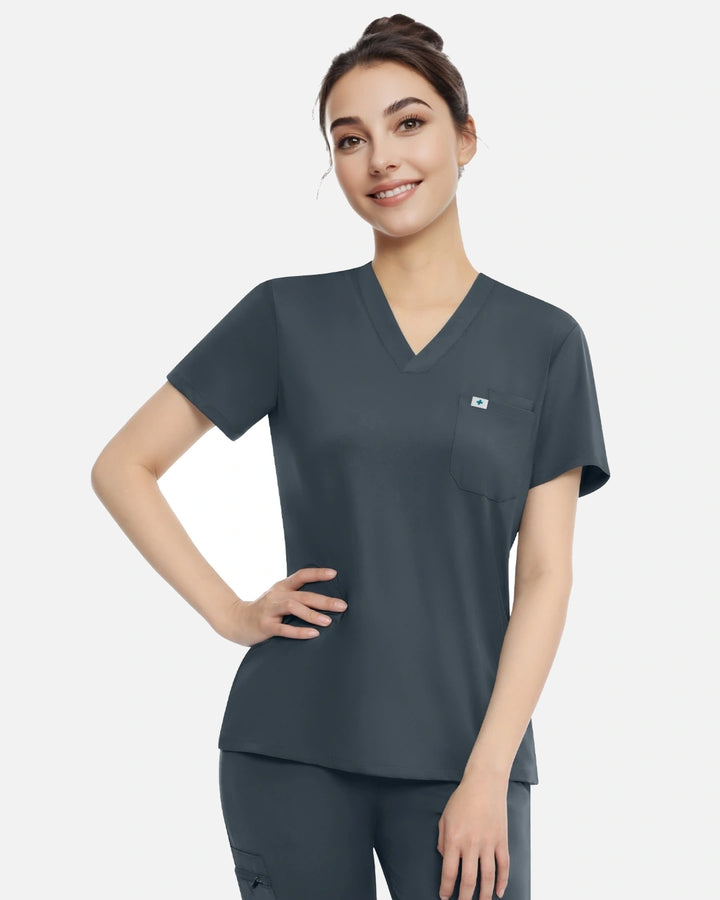Eadflie Women's Classic V-Neck Uniform Top - Charcoal Grey
