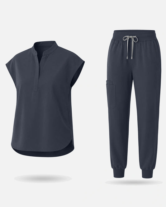 Charcoal Grey – Eadflie Women's Sleeveless Mandarin Collar Jogger Uniform Set – product image 89