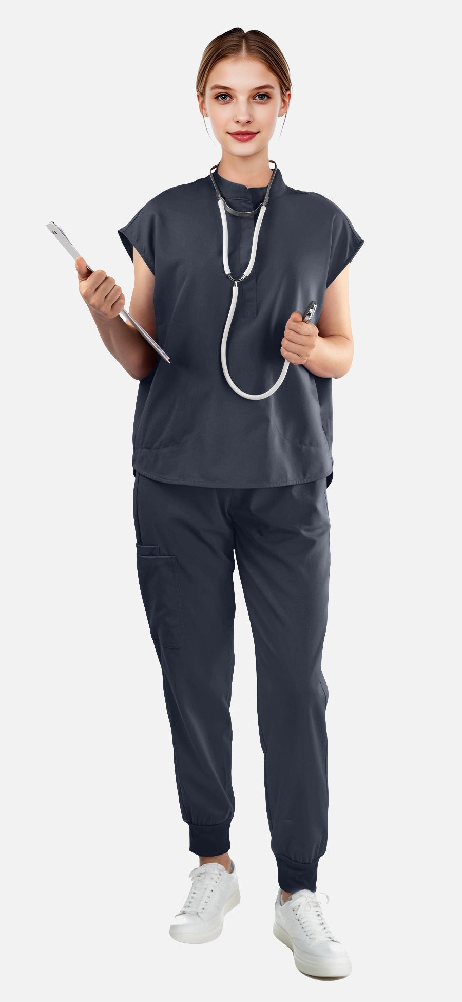 Charcoal Grey – Eadflie Women's Sleeveless Mandarin Collar Jogger Uniform Set – product image 92