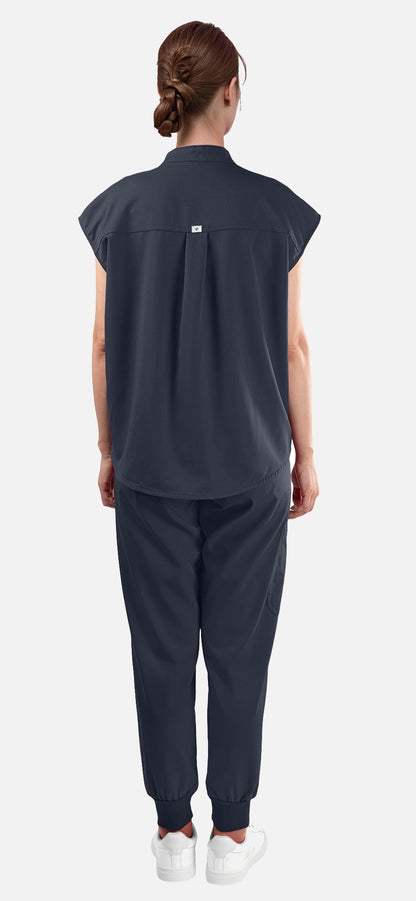 Charcoal Grey – Eadflie Women's Sleeveless Mandarin Collar Jogger Uniform Set – product image 93