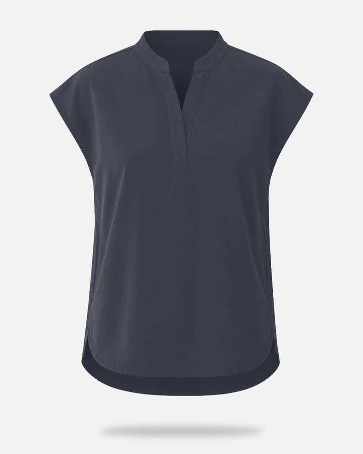 Eadflie Women's Sleeveless Mandarin Collar Uniform Top - Charcoal Grey