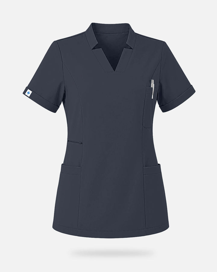 Eadflie Women's Split V-Neck Uniform Top - Charcoal Grey