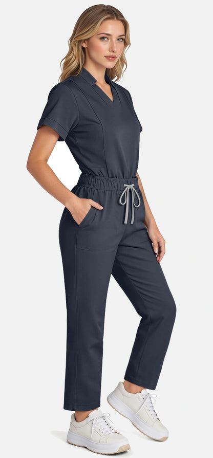 Charcoal Grey – Eadflie Women's Split V-Neck Uniform Set – Tapered-Leg 9-Pocket Slim Fit – product image 92