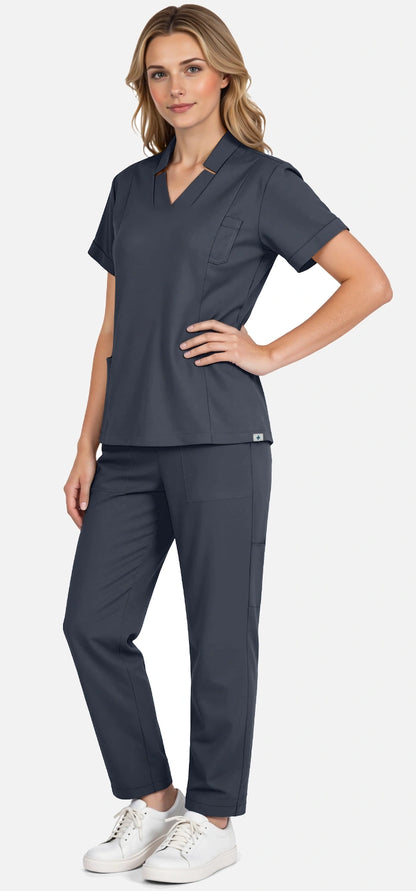 Charcoal Grey – Eadflie Women's Split V-Neck Uniform Set – Tapered-Leg 9-Pocket Slim Fit – product image 93
