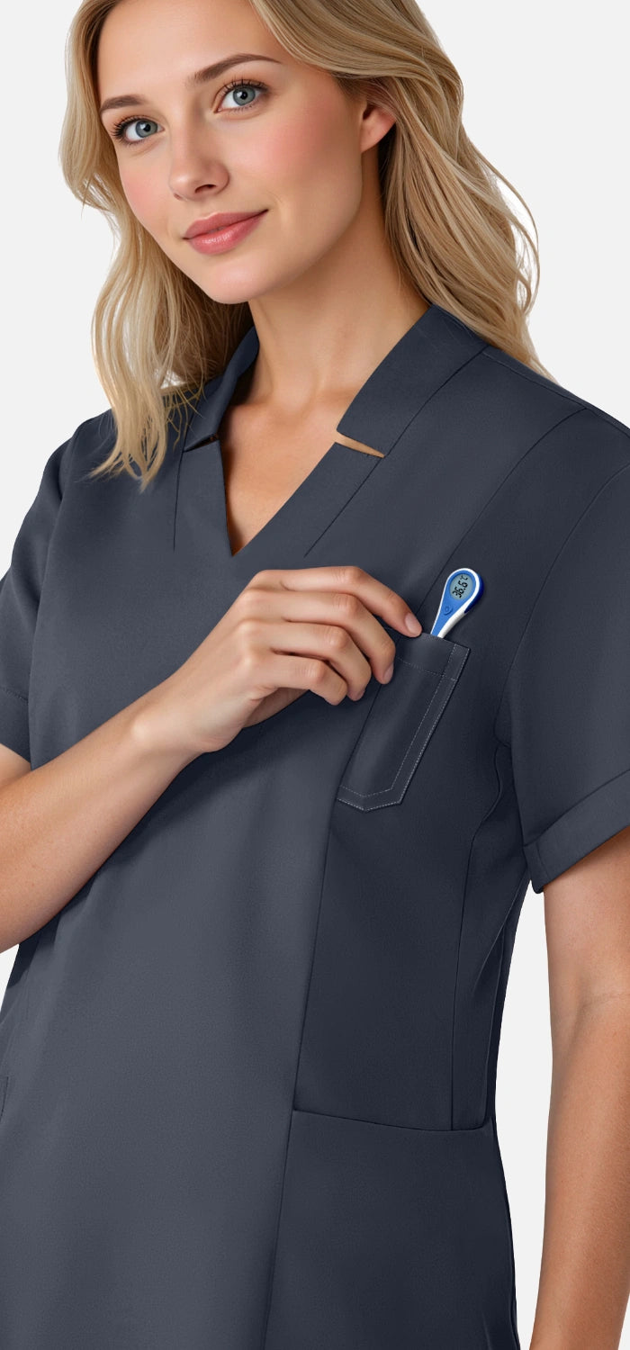 Charcoal Grey – Eadflie Women's Split V-Neck Uniform Set – Tapered-Leg 9-Pocket Slim Fit – product image 95
