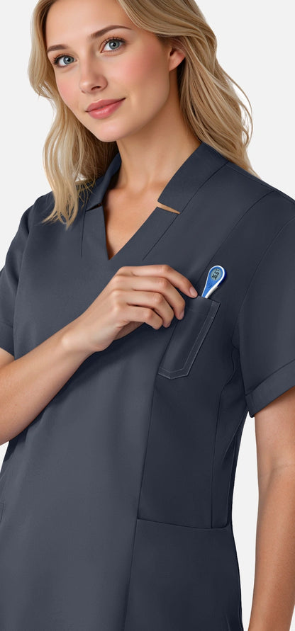 Charcoal Grey – Eadflie Women's Split V-Neck Uniform Set – Tapered-Leg 9-Pocket Slim Fit – product image 95