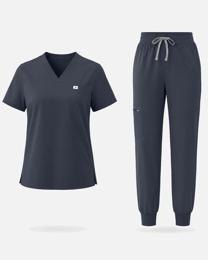 Eadflie Women's Classic V-Neck Jogger Uniform Set - Charcoal Grey