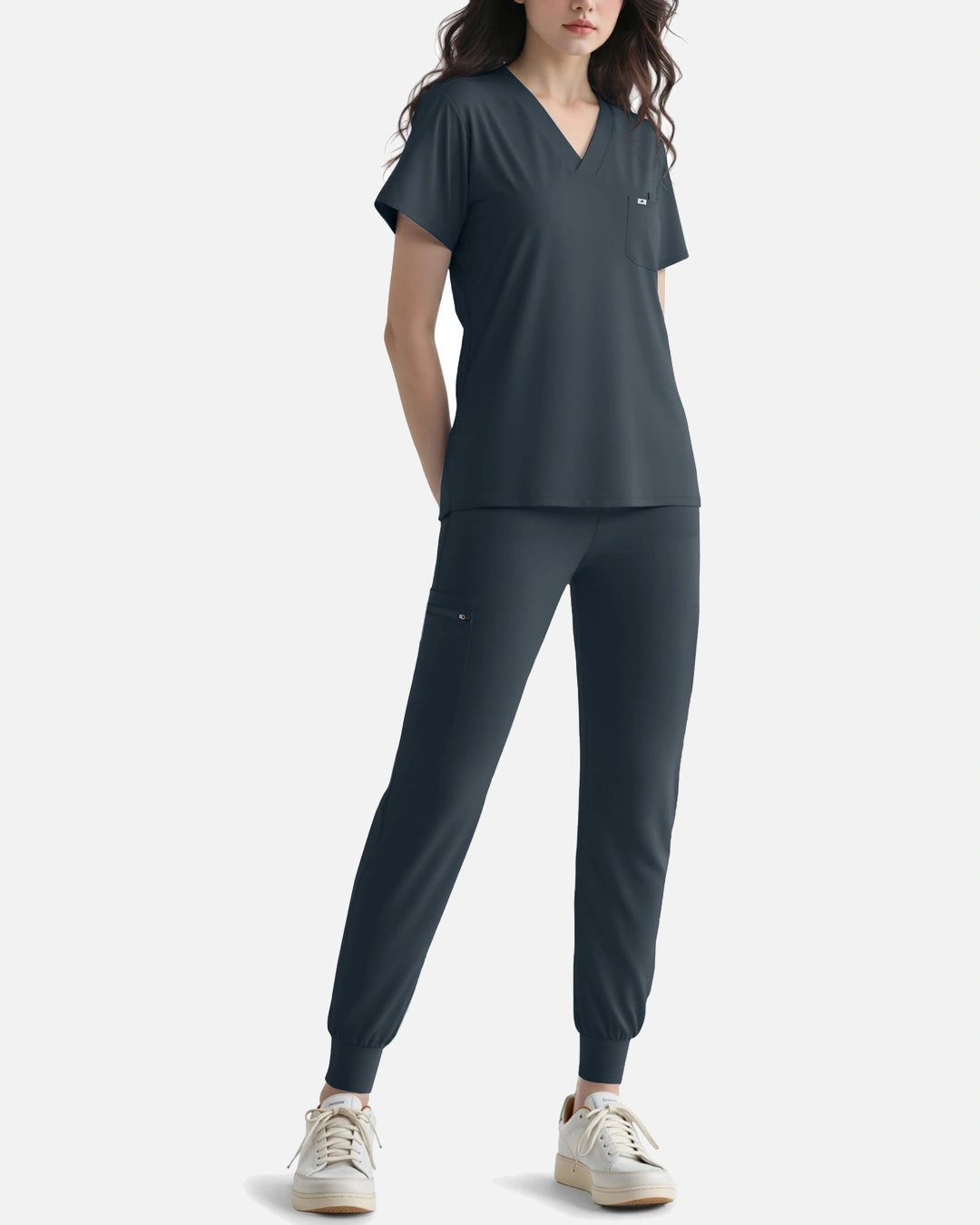 Charcoal Grey – Eadflie Women's Knit V-Neck Jogger Uniform Set – product image 65