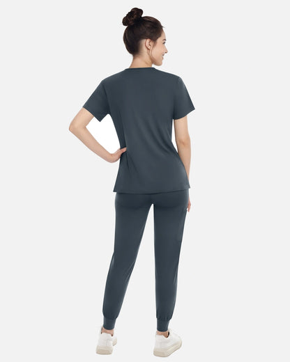 Charcoal Grey – Eadflie Women's Knit V-Neck Jogger Uniform Set – product image 66