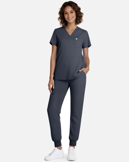 Charcoal Grey – Eadflie Women's Classic V-Neck Jogger Uniform Set – product image 92