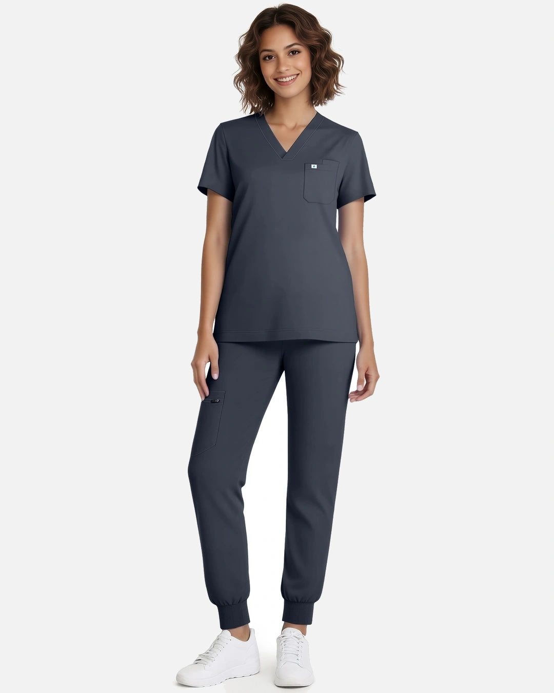 Charcoal Grey – Eadflie Women's Classic V-Neck Jogger Uniform Set – product image 93