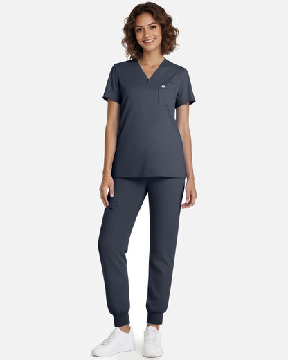 Charcoal Grey – Eadflie Women's Classic V-Neck Jogger Uniform Set – product image 93