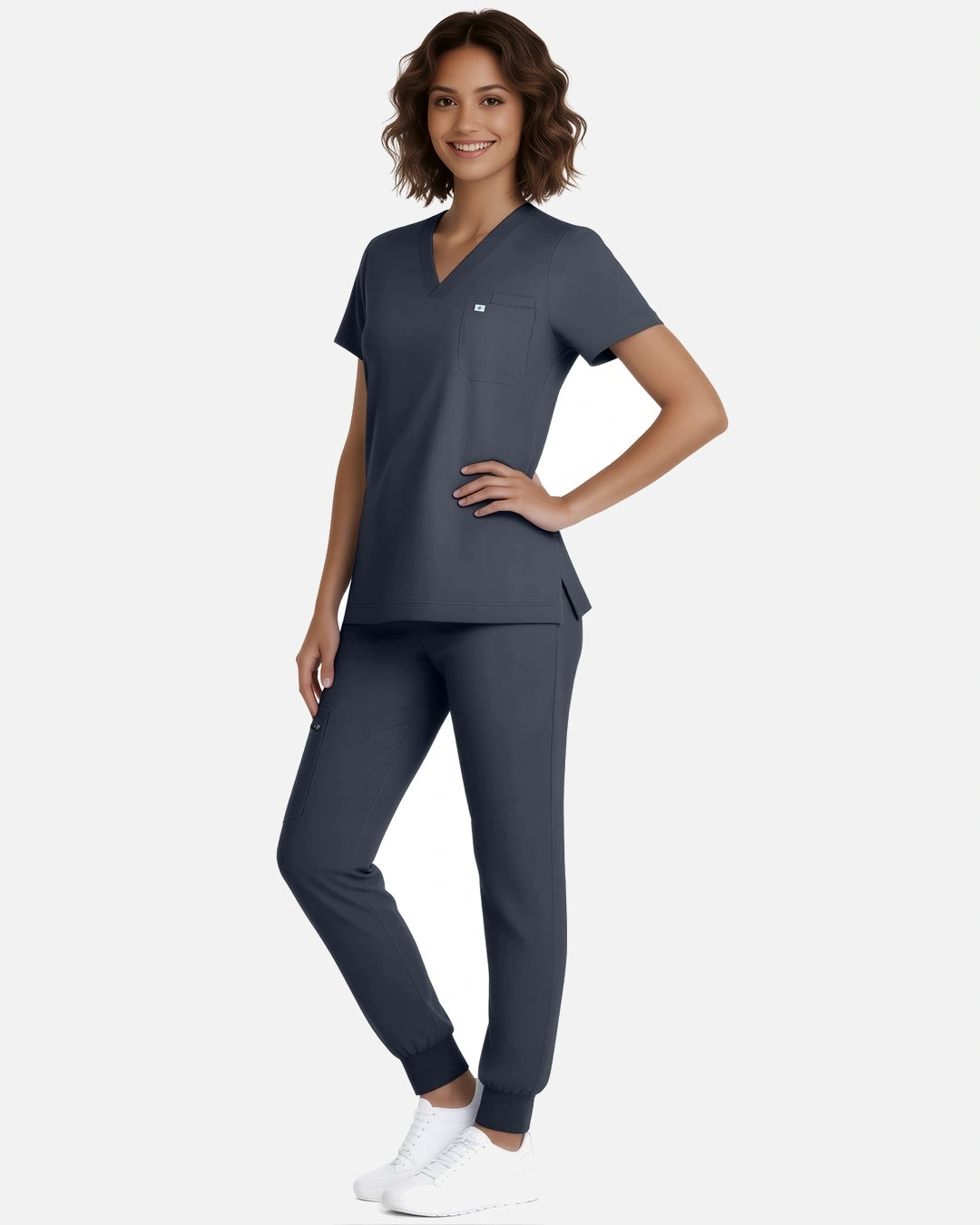 Charcoal Grey – Eadflie Women's Classic V-Neck Jogger Uniform Set – product image 95
