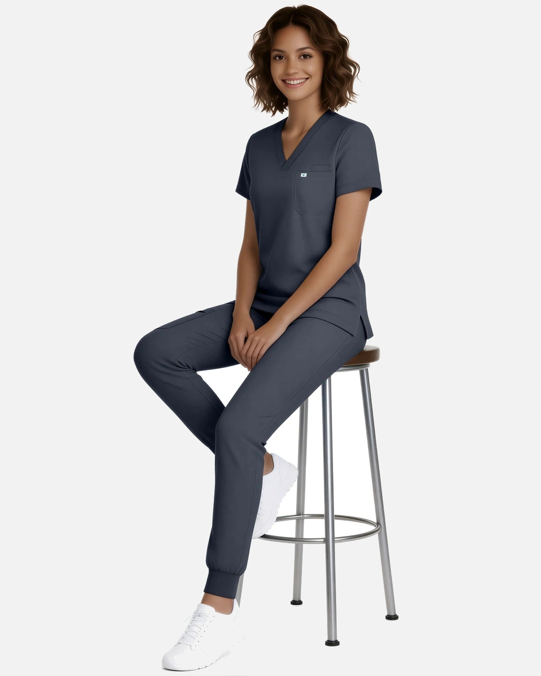 Charcoal Grey – Eadflie Women's Classic V-Neck Jogger Uniform Set – product image 100