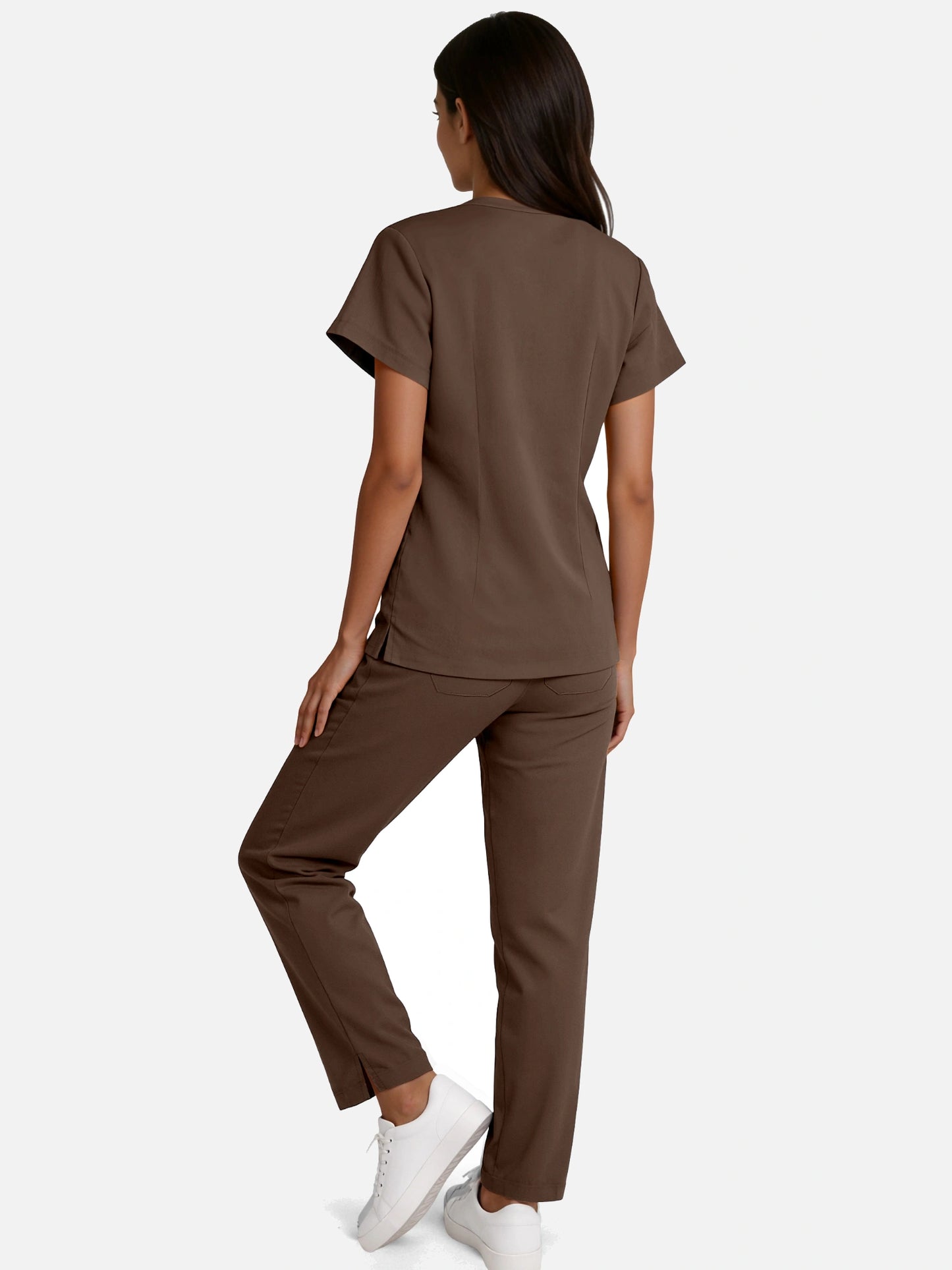 Coffee – Eadflie Women's Woven V-Neck Uniform Set – Straight-Leg Structured – product image 43