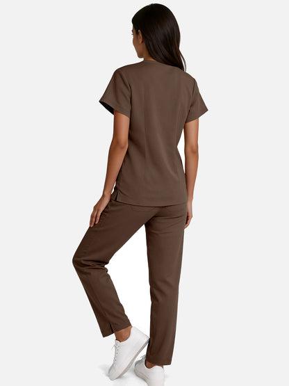 Coffee – Eadflie Women's Woven V-Neck Uniform Set – Straight-Leg Structured – product image 43