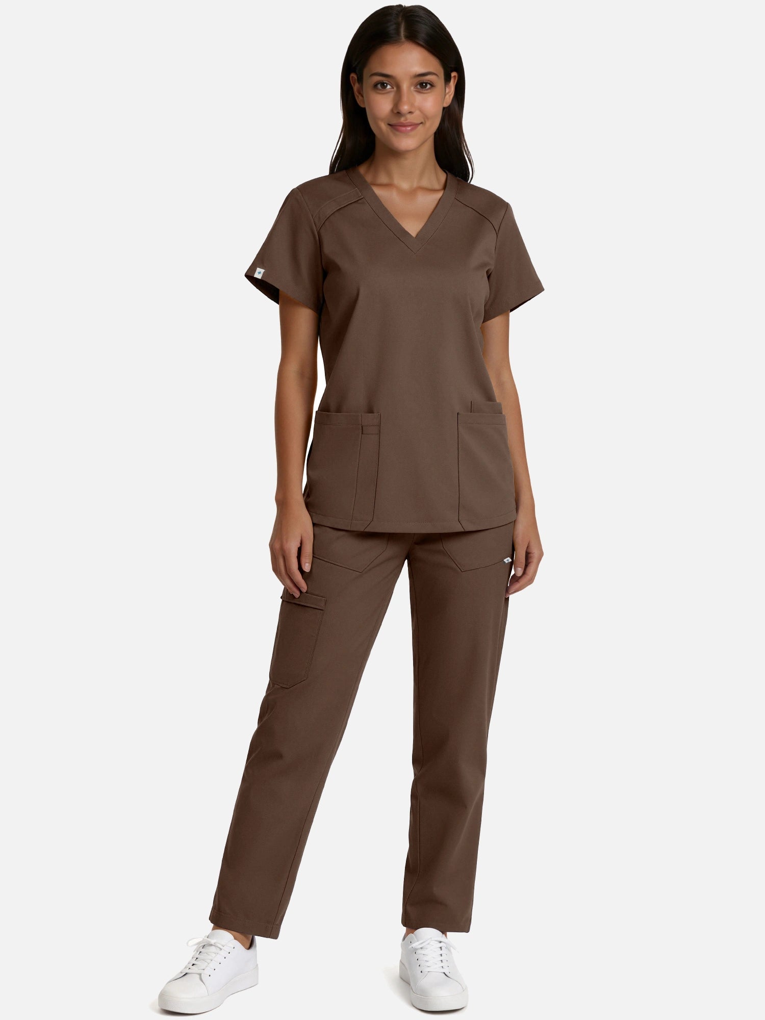 Coffee – Eadflie Women's Woven V-Neck Uniform Set – Straight-Leg Structured – product image 44