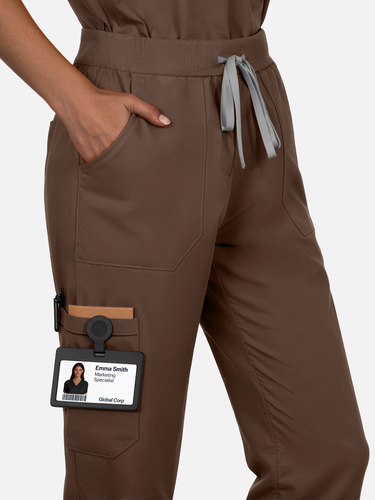Coffee – Eadflie Women's Woven V-Neck Uniform Set – Straight-Leg Structured – product image 46