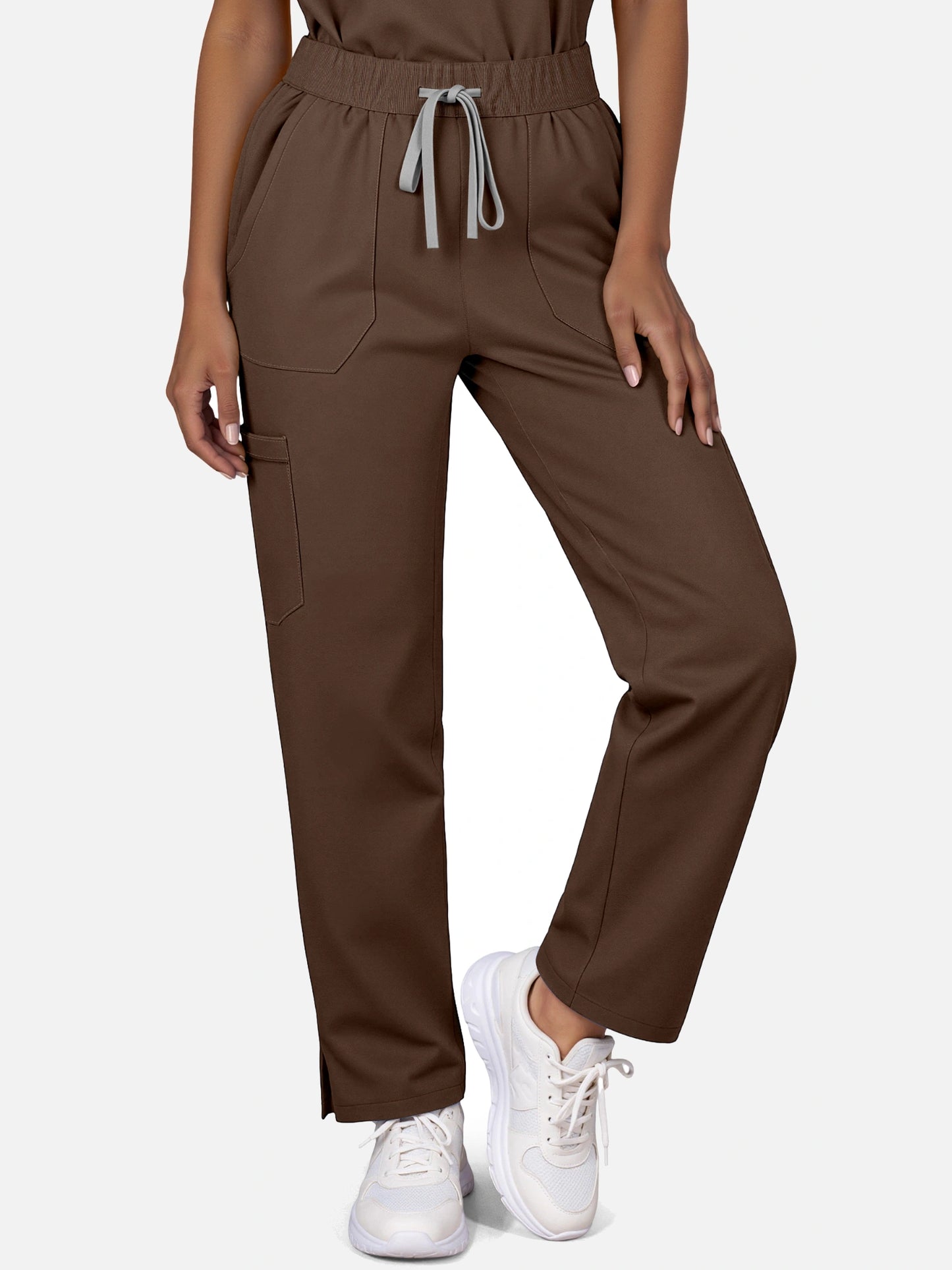 Coffee – Eadflie Women's Woven V-Neck Uniform Set – Straight-Leg Structured – product image 47