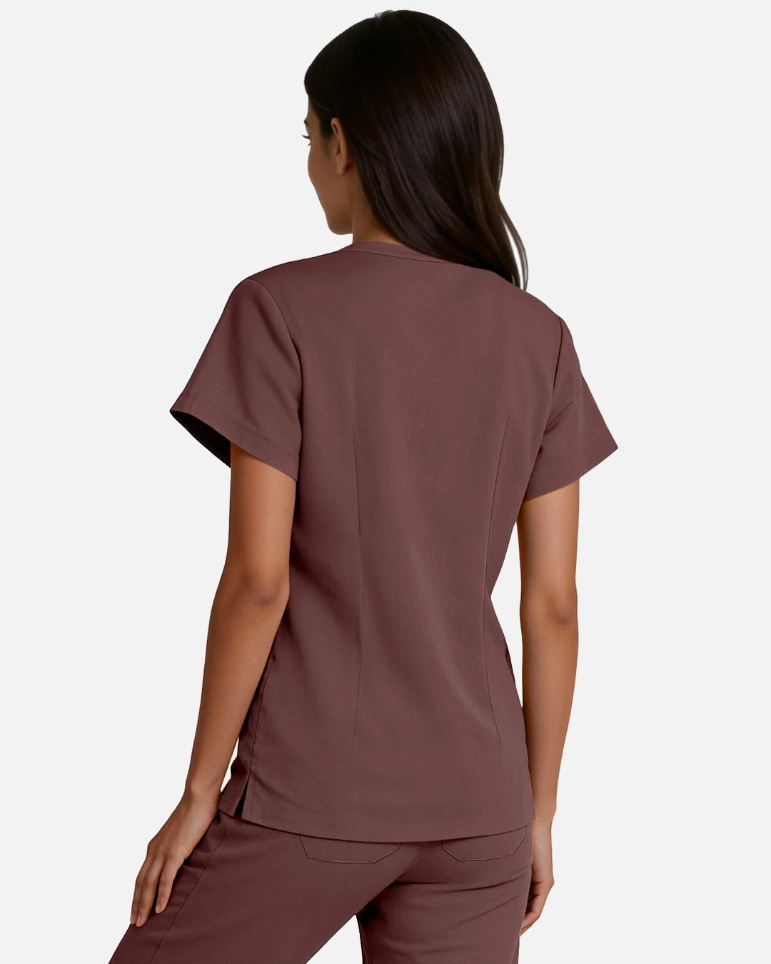 Coffee – Eadflie Women's Woven V-Neck Uniform Top – Structured with Shoulder Piping – product image 15