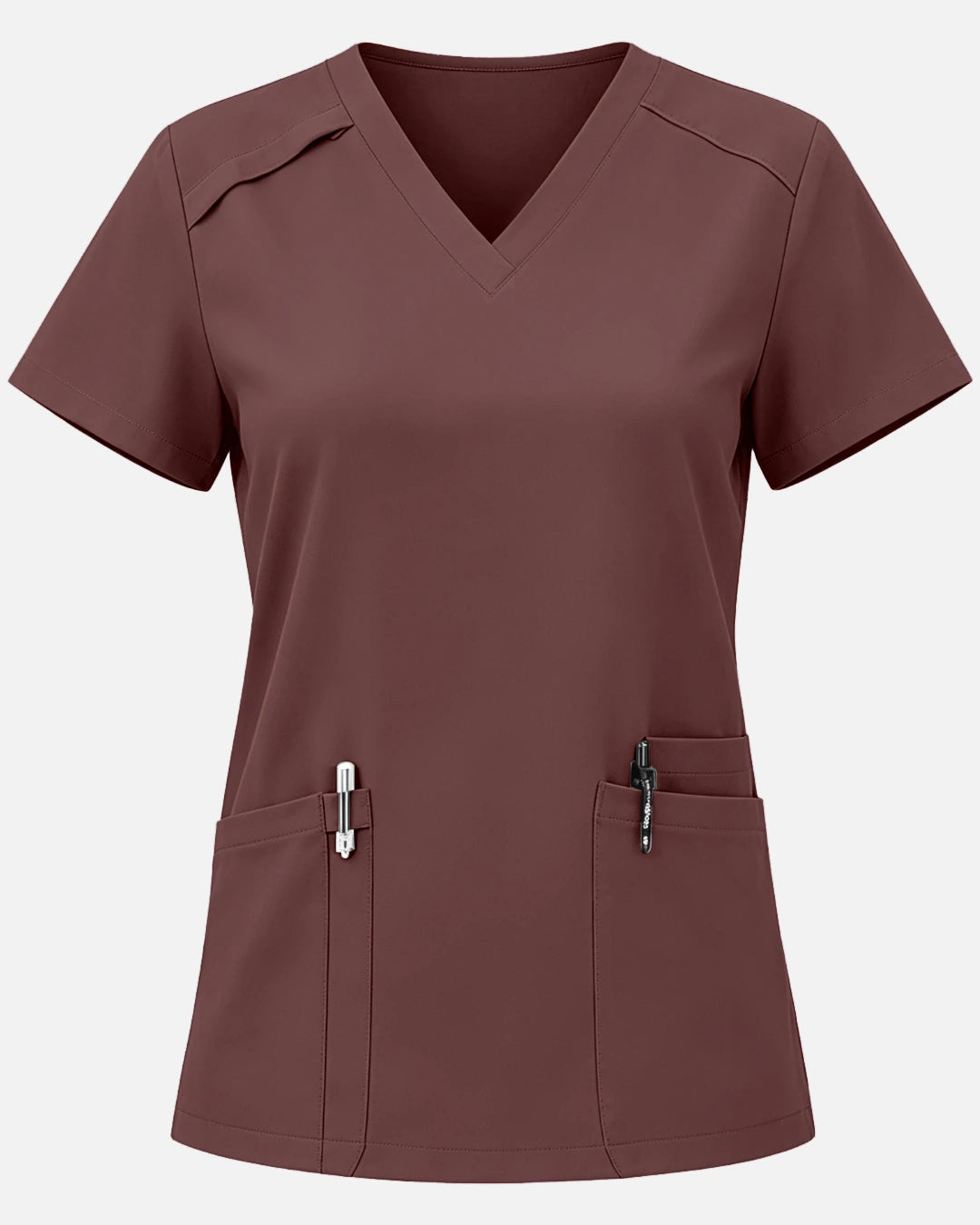 Coffee – Eadflie Women's Woven V-Neck Uniform Top – Structured with Shoulder Piping – product image 11
