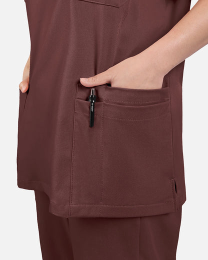 Coffee – Eadflie Women's V-Neck Uniform Top – Short Sleeve 3-Pocket Soft Stretch – product image 35