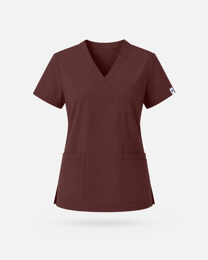 Coffee – Eadflie Women's V-Neck Uniform Top – Short Sleeve 3-Pocket Soft Stretch – product image 31