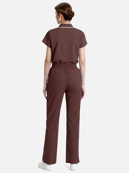Coffee – Eadflie Women's Zip Polo Straight-Leg Uniform Set – product image 02