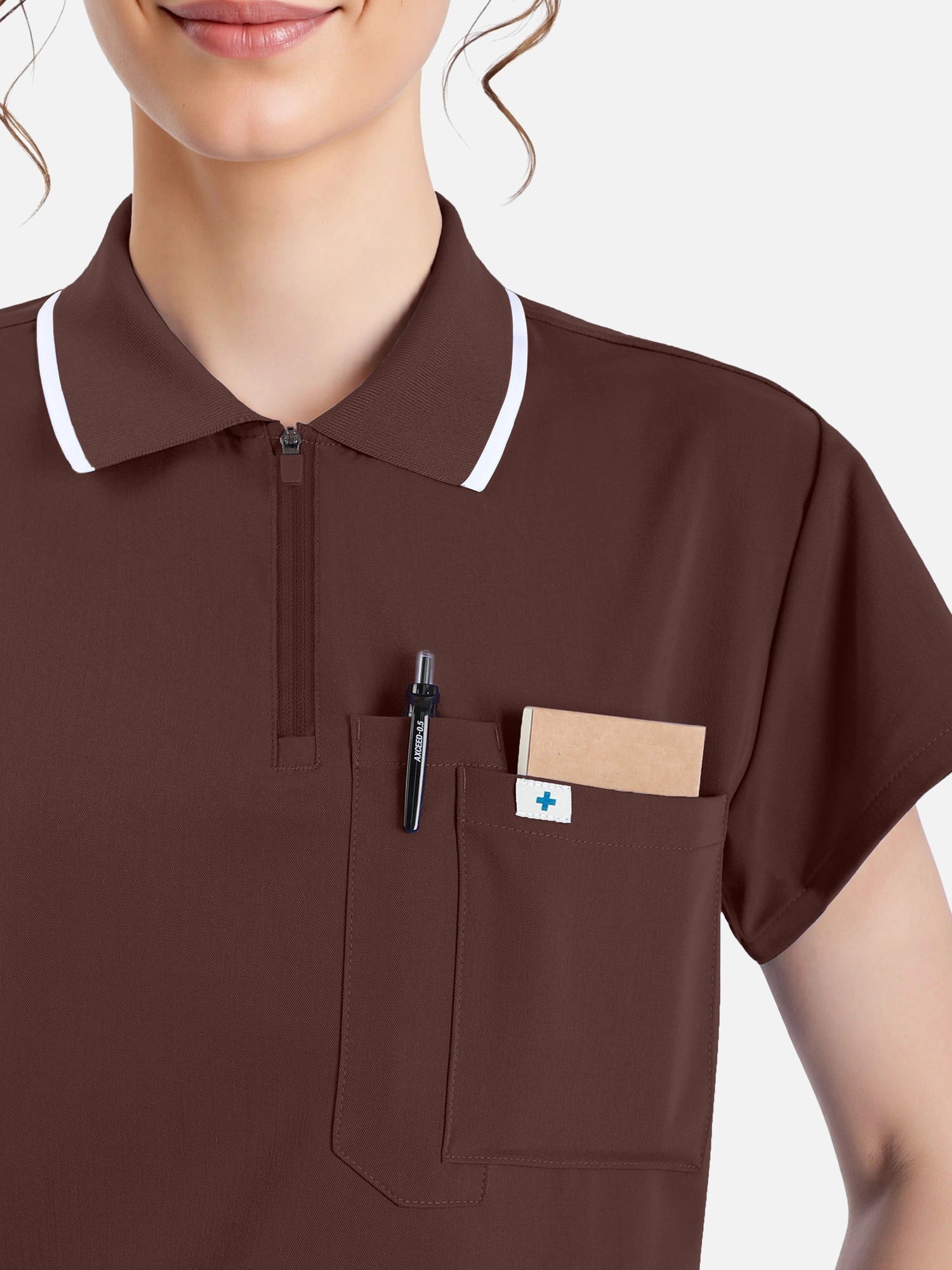 Coffee – Eadflie Women's Zip Polo Straight-Leg Uniform Set – product image 03