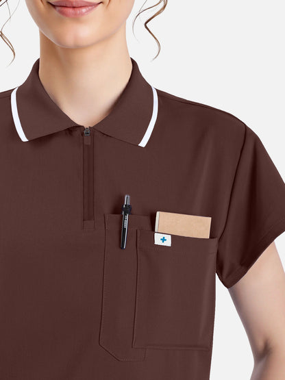 Coffee – Eadflie Women's Zip Polo Straight-Leg Uniform Set – product image 03