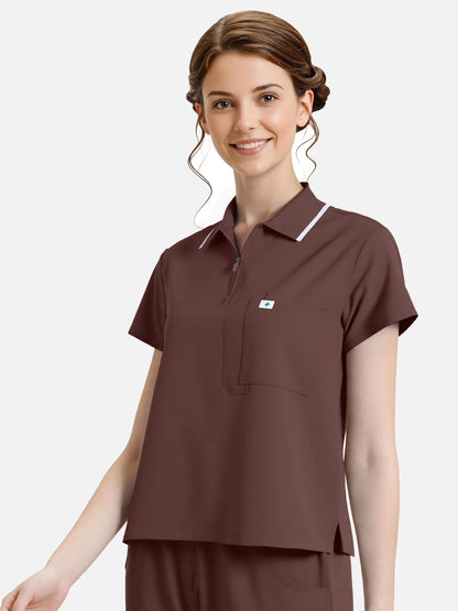 Coffee – Eadflie Women's Zip Polo Straight-Leg Uniform Set – product image 04