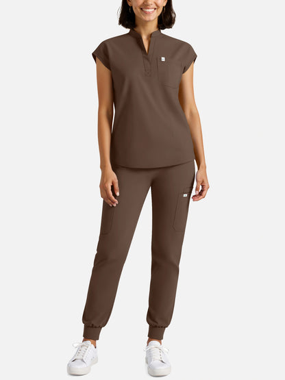 Coffee – Eadflie Women's Henley Sleeveless Jogger Uniform Set – product image 39
