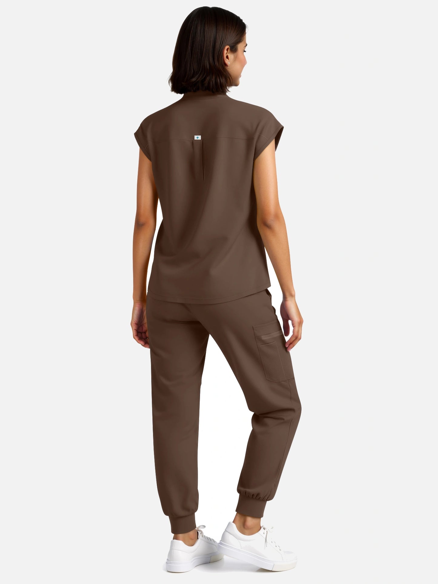 Coffee – Eadflie Women's Henley Sleeveless Jogger Uniform Set – product image 40