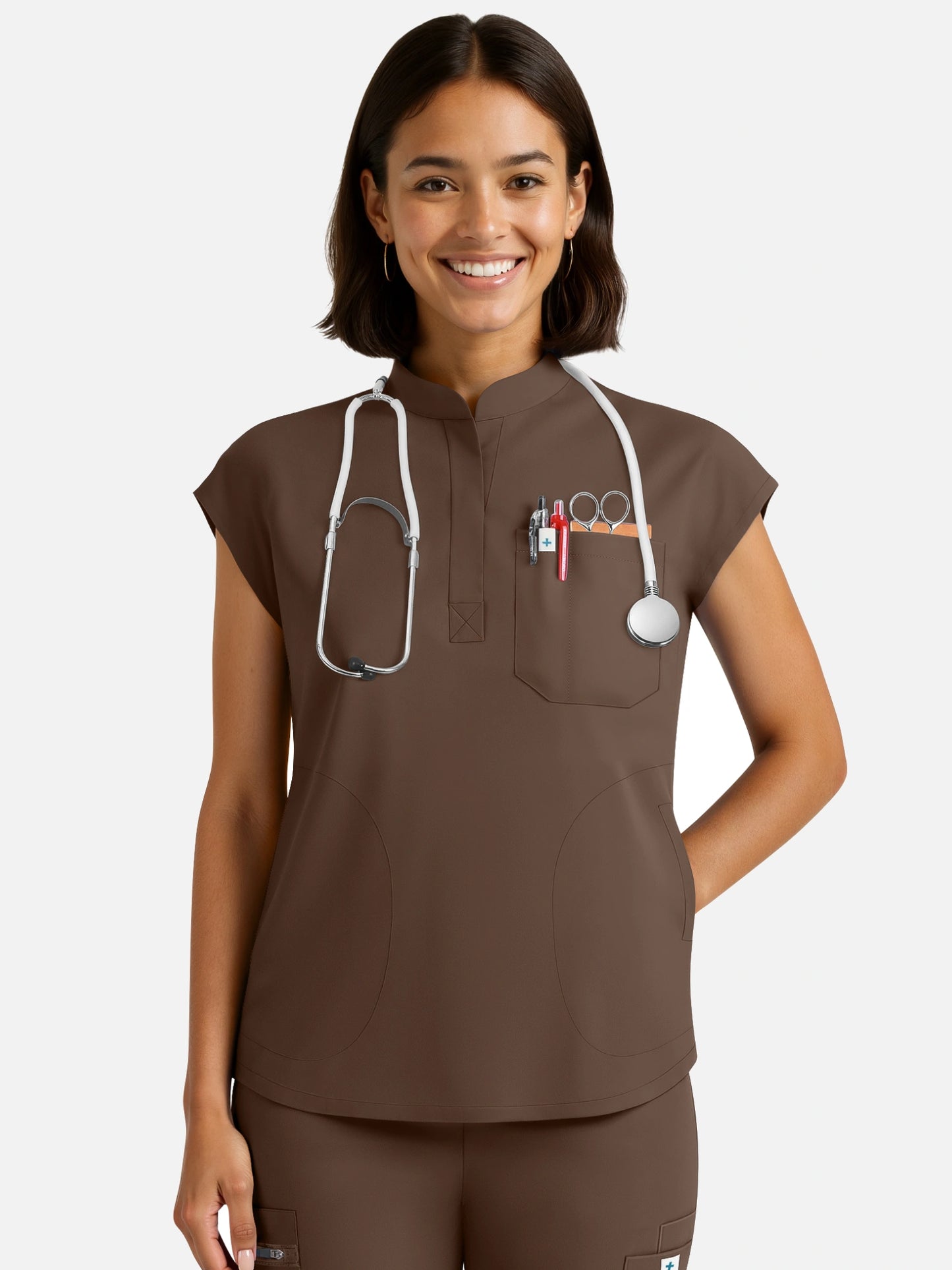 Coffee – Eadflie Women's Henley Sleeveless Jogger Uniform Set – product image 41