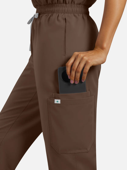 Coffee – Eadflie Women's Henley Sleeveless Jogger Uniform Set – product image 43