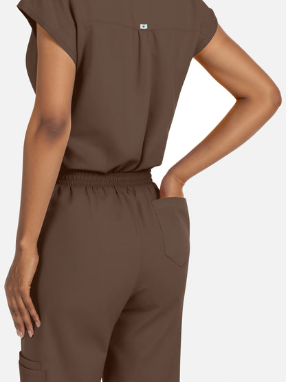 Coffee – Eadflie Women's Henley Sleeveless Jogger Uniform Set – product image 44