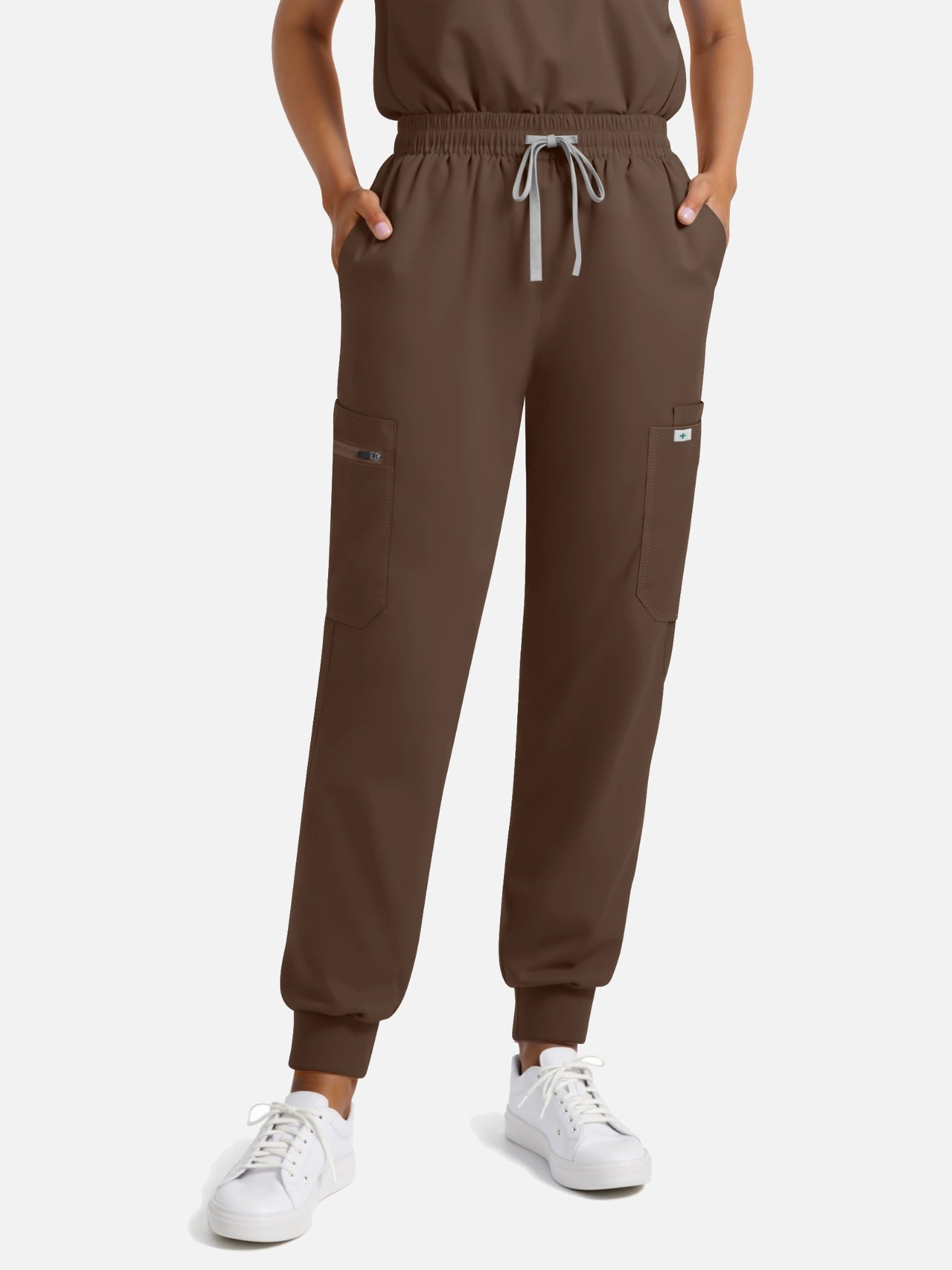 Coffee – Eadflie Women's Henley Sleeveless Jogger Uniform Set – product image 45