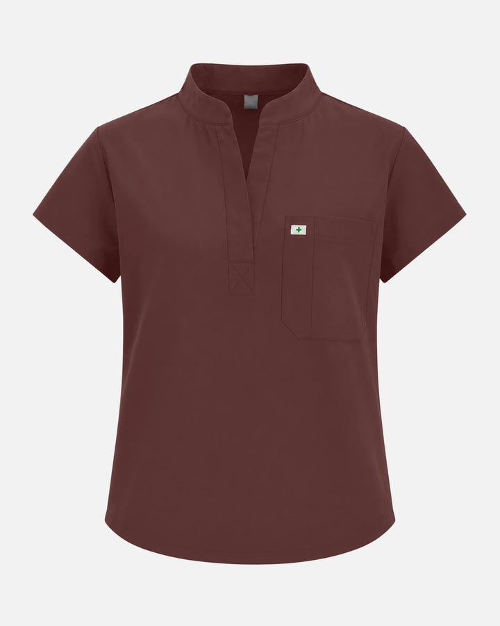 Eadflie Women's Sleeveless Henley Uniform Top - Coffee