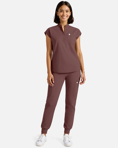 Coffee – Eadflie Women's Sleeveless Henley Uniform Top – product image 57