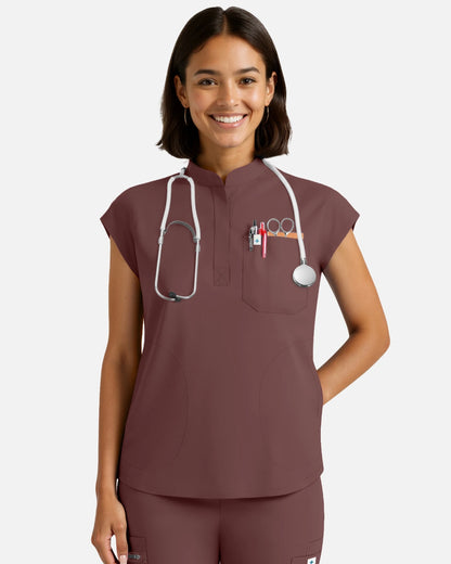 Coffee – Eadflie Women's Sleeveless Henley Uniform Top – product image 56