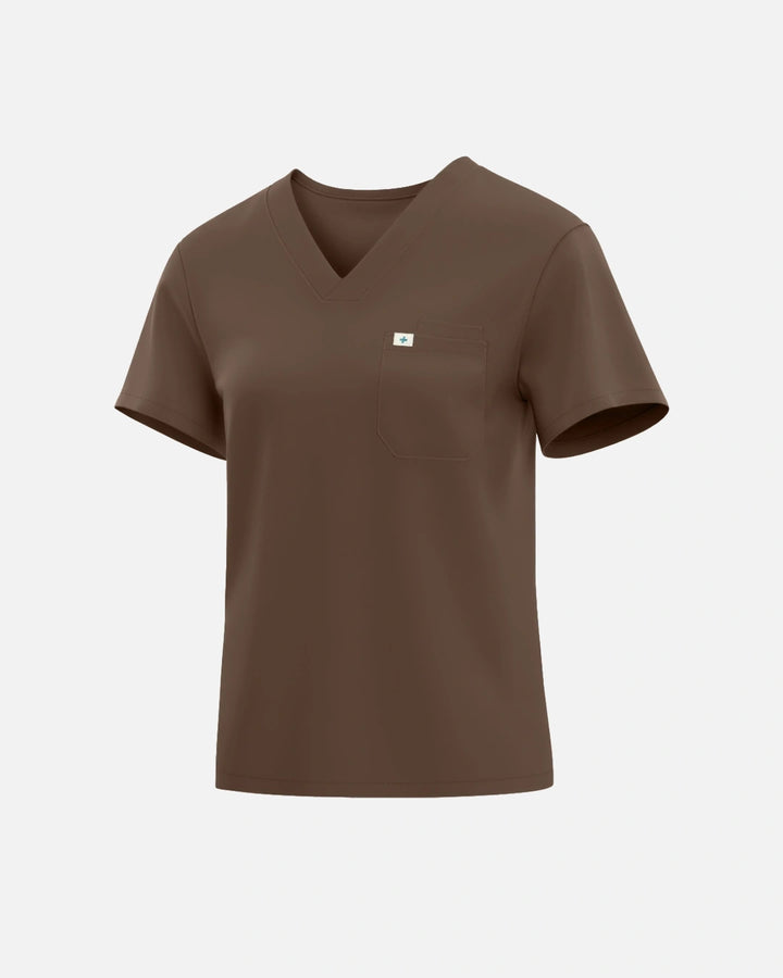 Eadflie Women's Classic V-Neck Uniform Top - Coffee