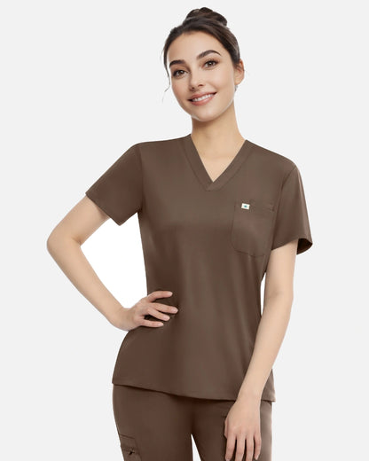 Coffee – Eadflie Women's Classic V-Neck Uniform Top – product image 38