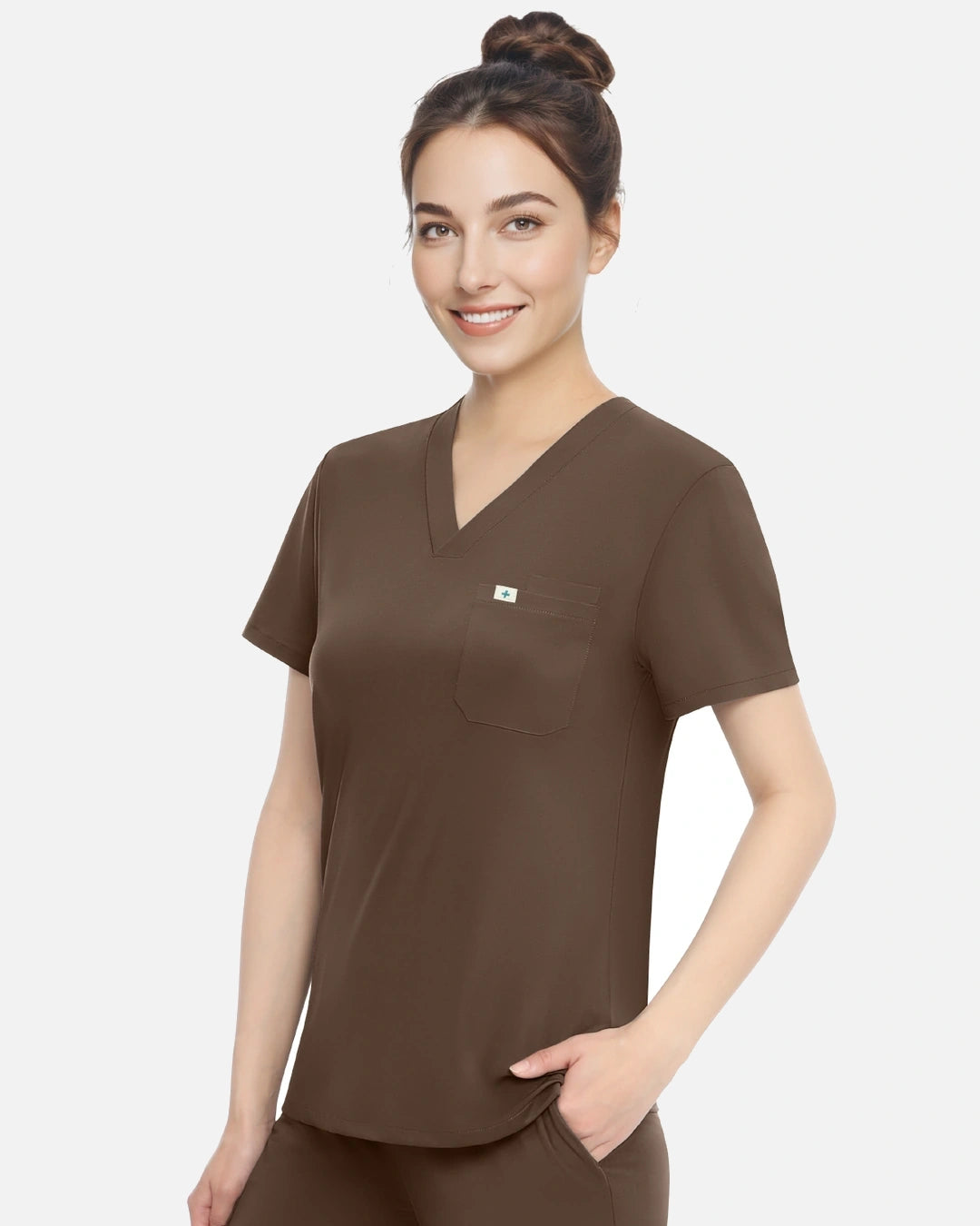 Coffee – Eadflie Women's Classic V-Neck Uniform Top – product image 39