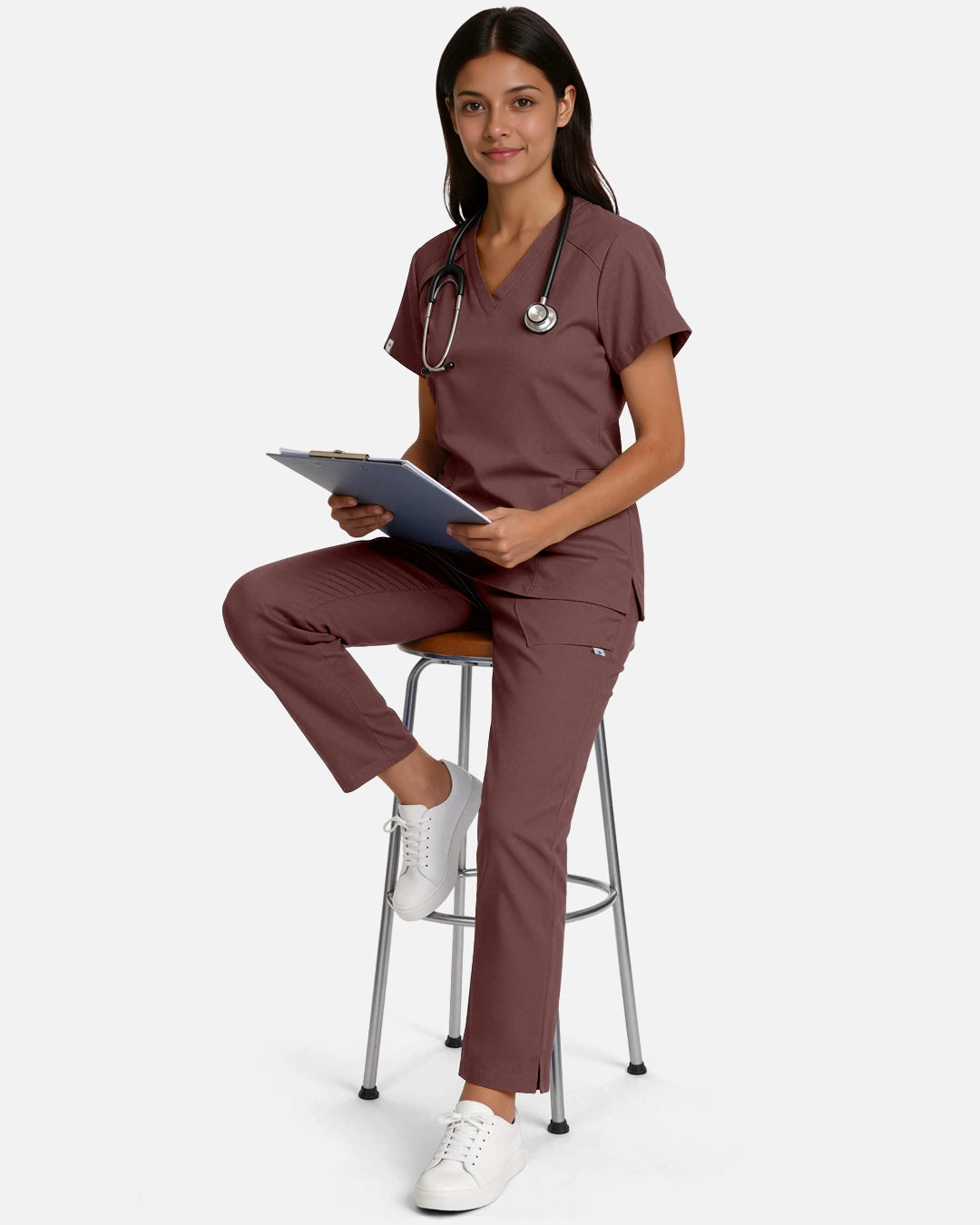 Coffee – Eadflie Women's Woven Straight-Leg Uniform Pants – Structured Tailored Bottoms – product image 10